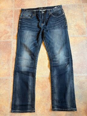 Men's Straight-Leg Dark Blue Washed Jeans